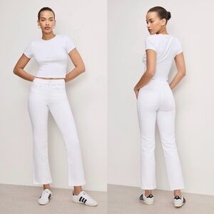 Good American White Good Legs Cropped Mini Boot Jeans GLCMB046T‎ Size 16